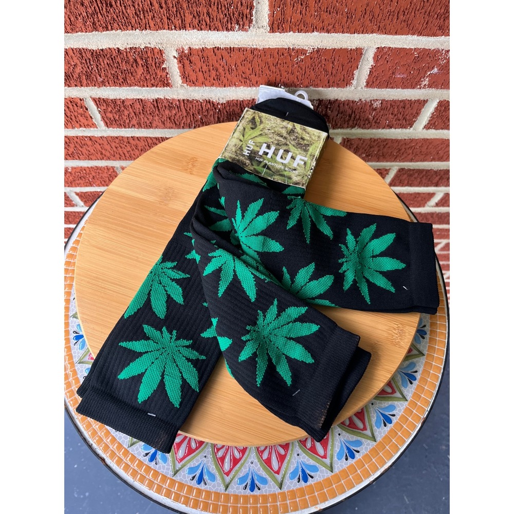 HUF Plantlife 420 Weed Leaf Socks 3-Pack Mens O/S Black Green SK0470 NEW RARE